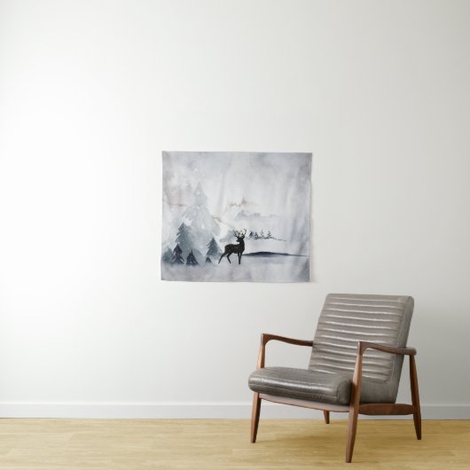 野生の灰色の水色のクリスマスにトナカイ タペストリー (インサイチュ(横))