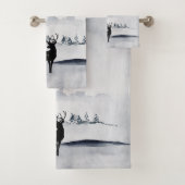 野生の灰色の水色のクリスマスにトナカイ バスタオルセット (インサイチュ)