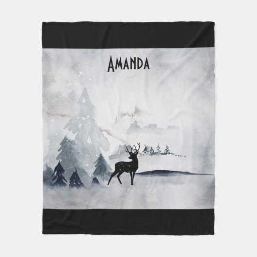 野生の灰色の水色のクリスマスにトナカイ フリースブランケット (正面)