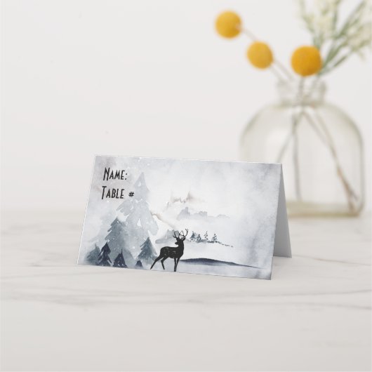 野生の灰色の水色のクリスマスにトナカイ プレイスカード (正面)