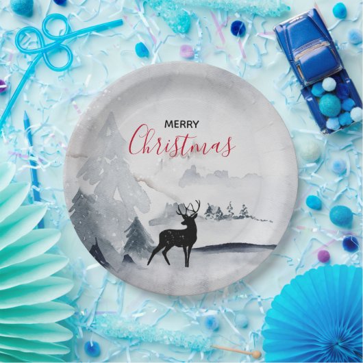野生の灰色の水色のクリスマスにトナカイ ペーパープレート (パーティー)