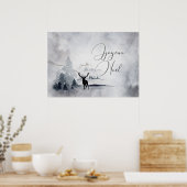 野生の灰色の水色のクリスマスにトナカイ ポスター (キッチン)