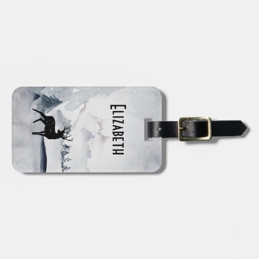 野生の灰色の水色のクリスマスにトナカイ ラゲッジタグ (正面横)