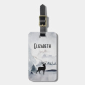 野生の灰色の水色のクリスマスにトナカイ ラゲッジタグ (正面縦)