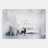 野生の灰色の水色のクリスマスにトナカイ ラッピングペーパーシート (正面2)