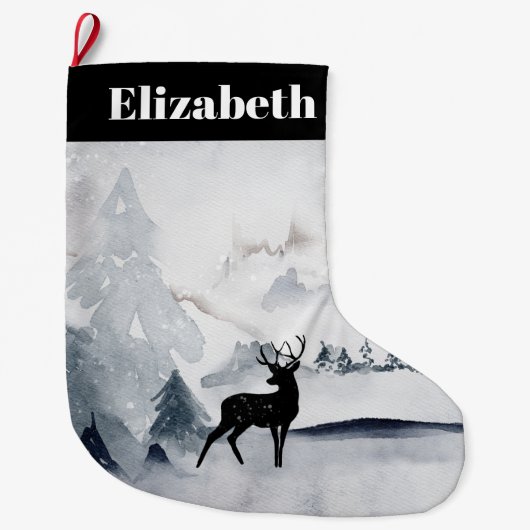 野生の灰色の水色のクリスマスにトナカイ ラージクリスマスストッキング (正面)