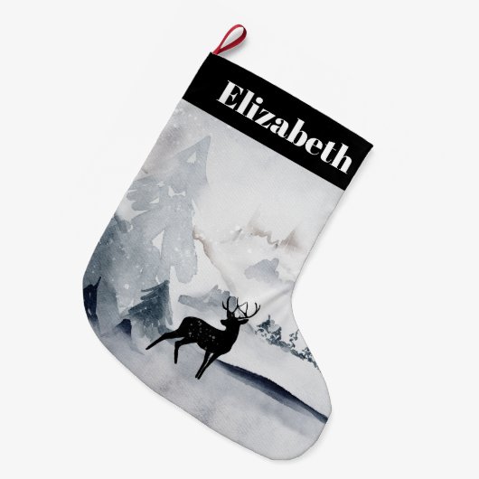 野生の灰色の水色のクリスマスにトナカイ ラージクリスマスストッキング (正面 (吊り時))