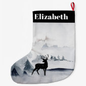 野生の灰色の水色のクリスマスにトナカイ ラージクリスマスストッキング (裏面)