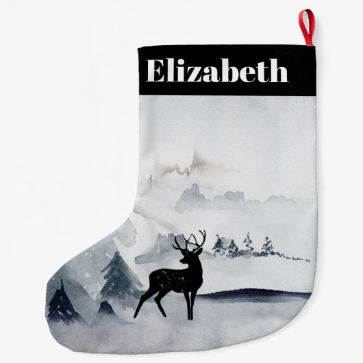 野生の灰色の水色のクリスマスにトナカイ ラージクリスマスストッキング (裏面)