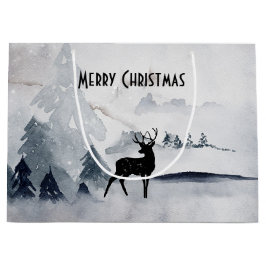 野生の灰色の水色のクリスマスにトナカイ ラージペーパーバッグ