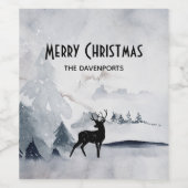 野生の灰色の水色のクリスマスにトナカイ ワインラベル (シングルラベル)