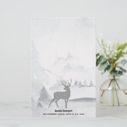 野生の灰色の水色のクリスマスにトナカイ 便箋 (スタンド正面)