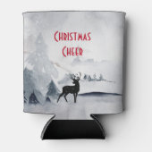 野生の灰色の水色のクリスマスにトナカイ 缶クーラー (正面)