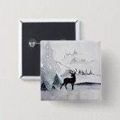 野生の灰色の水色のクリスマスにトナカイ 缶バッジ (正面&裏面)