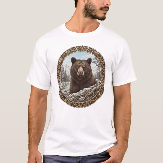 野生の熊の肖像装飾メダリオン Tシャツ (正面)