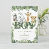 野生の熱帯の緑葉の動物かわいいサファリ 招待状 (スタンド正面)