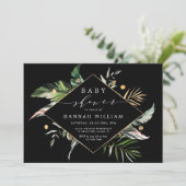 野生の熱帯の葉の黒いベビーシャワー 招待状 (スタンド正面)
