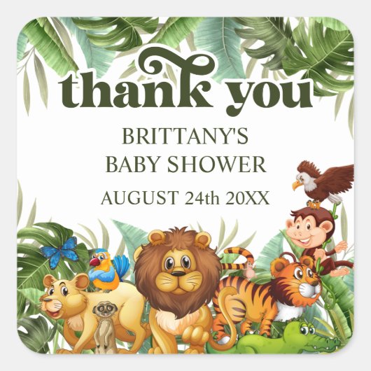 野生の熱帯ジャングルサファリ動物ありがとう スクエアシール (正面)