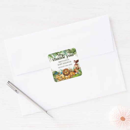 野生の熱帯ジャングルサファリ動物ありがとう スクエアシール (封筒)