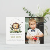 野生の熱帯ジャングル動物ライオン誕生日写真 招待状 (スタンド正面)