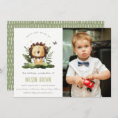 野生の熱帯ジャングル動物ライオン誕生日写真 招待状 (正面/裏面)