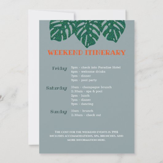 野生の熱帯バチェロレッテ週末 招待状 (裏面)