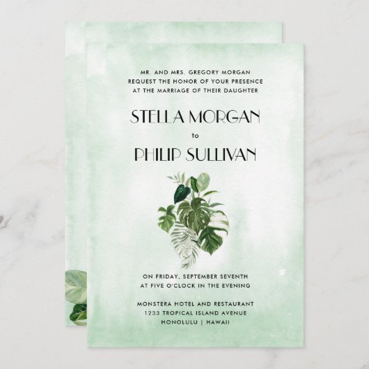 野生の熱帯フォーマルの結婚葉 招待状 (正面/裏面)