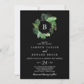野生の熱帯ヤシ |ブラックモノグラム結婚ズ 招待状 (正面)