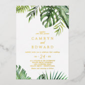 野生の熱帯ヤシ |金カジュアル箔結婚箔 箔招待状 (正面)