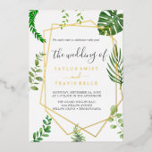 野生の熱帯ヤシ | 金箔のジオメト結婚リ 箔招待状 (正面)