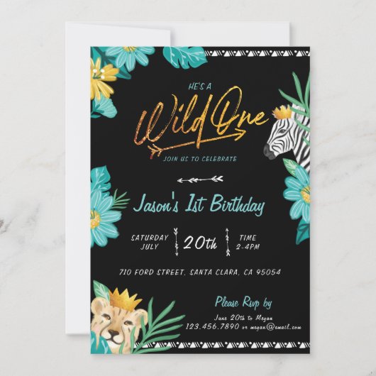 野生の熱帯性ジャングルの部族誕生日 招待状 (正面)