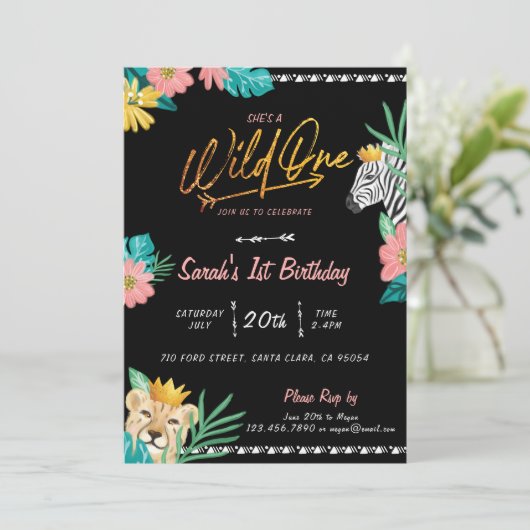 野生の熱帯性ジャングルの部族誕生日 招待状 (スタンド正面)