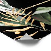 野生の熱帯結婚の葉の黒い金ゴールド結婚 ポスター (角)