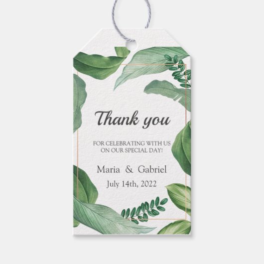 野生の熱帯緑。結婚感謝 ギフトタグ (正面)