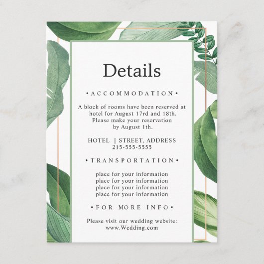 野生の熱帯自然。高級結婚詳細 エンクロージャーカード (正面)