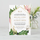 野生の熱帯金ゴールドピンクフローラすべて結婚の 招待状 (スタンド正面)