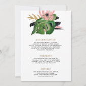 野生の熱帯金ゴールドピンクフローラすべて結婚の 招待状 (裏面)