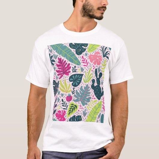 野生の熱帯雨林、ヴィンテージの繰り返しパターン Tシャツ (正面)