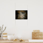 野生の猫がストローベッドで眠る写真のポスター ポスター (キッチン)