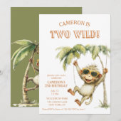 野生の猿の2歳の誕生日 招待状 (正面/裏面)