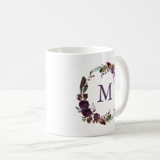 野生の王室のな開花|の花のモノグラム コーヒーマグカップ (正面右)