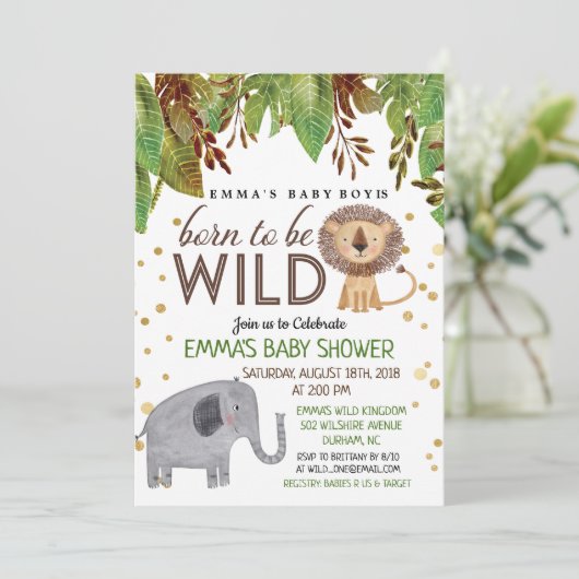 野生の生まれジャングルの赤ん坊シャワー招待状 招待状 (スタンド正面)