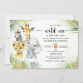 野生の男女兼用サファリ動物のベビーシャワー 招待状 (正面)