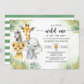 野生の男女兼用サファリ動物のベビーシャワー 招待状 (正面/裏面)