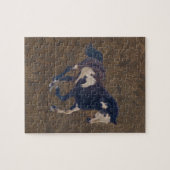 野生の疾走するまだら馬のアメリカのペンキの馬 ジグソーパズル (横)