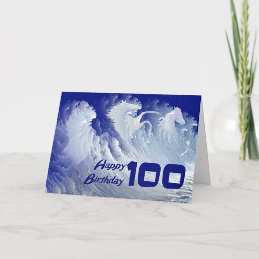 野生の白いサーフウマと100th誕生日カード カード (正面)