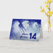 野生の白いサーフウマと14th誕生日カード カード (黄色い花)