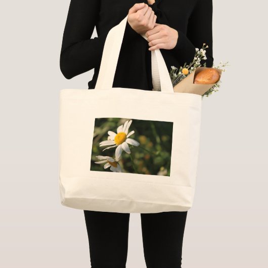 野生の白いデイジー花 ラージトートバッグ (正面(商品))