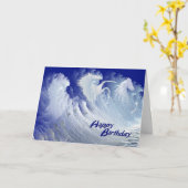 野生の白い波の馬が付いているバースデー・カード カード (黄色い花)