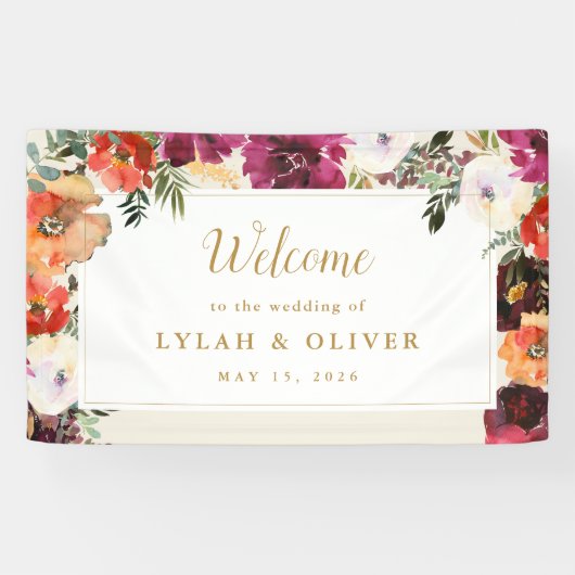 野生の秋の花束 |の結婚ウェルカムバナー 横断幕 (横)